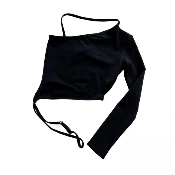 Win Win Asymmetrical one sleeve black top - Picture 3 of 4